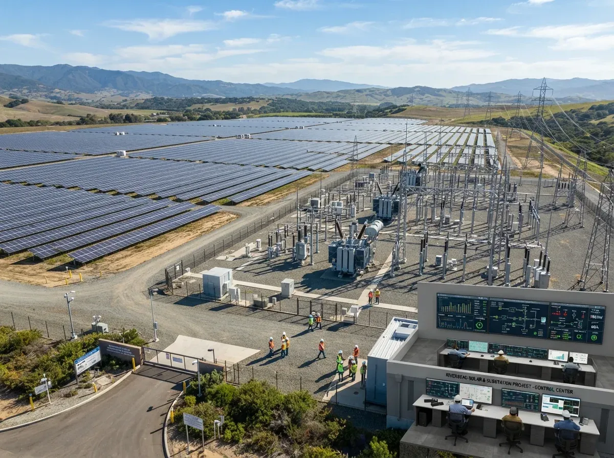 Rows of photovoltaic panels across a large-scale solar installation.